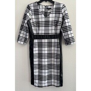 Sami and jo dress Black white Plaid Faux Leather V-neck  midi Dress Size 8P